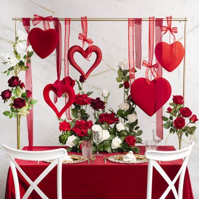 Hanging Love Heart - Dark Red Flocked 30cm 