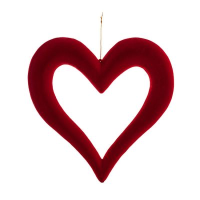 Hanging Love Heart Outline -Dark Red Flocked 24cm