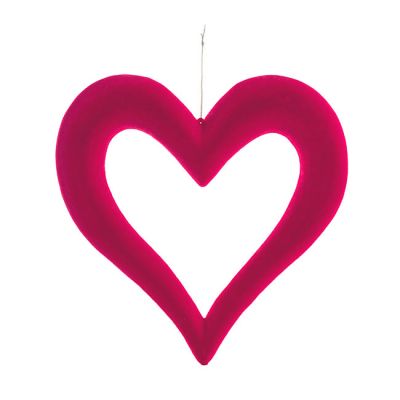 Hanging Love Heart Outline - Hot Pink Flocked 24cm