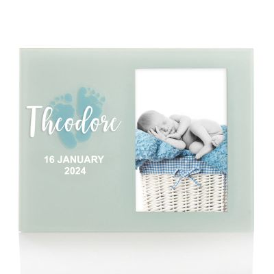 Personalised Baby Birth Photo Frame Blue Footprint