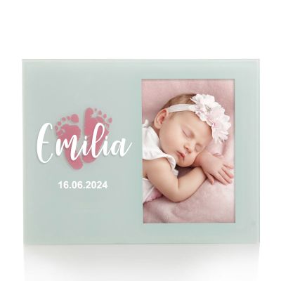 Personalised Baby Birth Photo Frame Pink Footprint