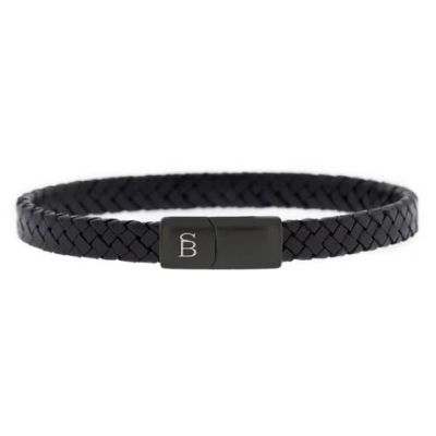 Steel and Barnett - Riley - Black Leather Box Braided Bracelet 8mm - Small