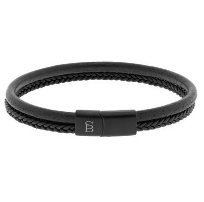 Steel and Barnett - Denby "Black Edition" - Black Braided Leather Double Stack Bracelet - Medium