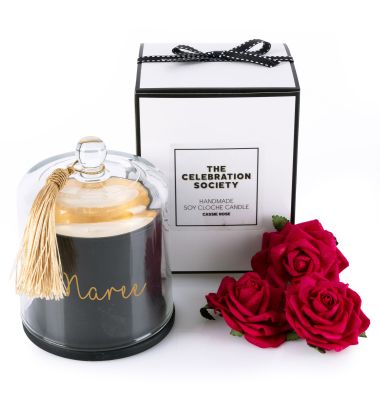 Personalised Black Soy Candle with Glass Cloche - Style 3 in Gold