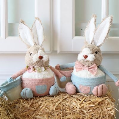 Pink Sitting Rabbit with Easter Egg Basket 25cm