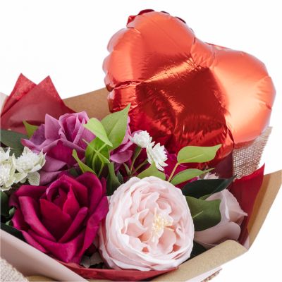 Valentine's Pink and Purple Posy - Real Touch Roses and Peony Bouquet - 40cm(H)