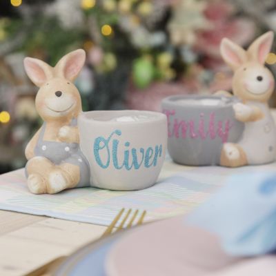 Personalised Ceramic Blue Easter Bunny with Pot