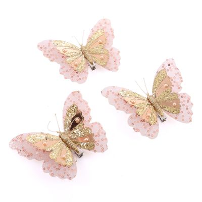 Champagne Feather Butterfly Clips - Pack of 3