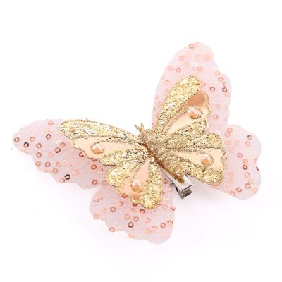 Champagne Feather Butterfly Clips - Pack of 3