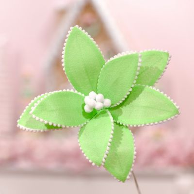 Fun Mint Green Flower Stem with White Pom Pom Trim