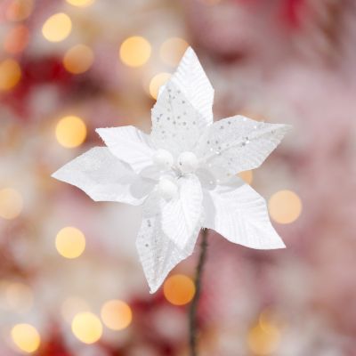 White & Silver Sequin Poinsettia Flower Clip