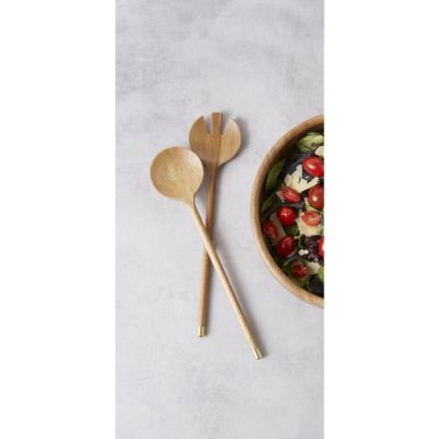 Davis & Waddell Acacia & Brass Salad Servers Set of 2 Natural - 30cm(L)