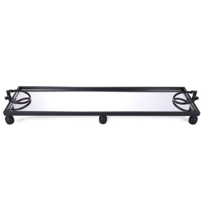 Deluxe Black Pedestal Rectangle Table Centrepiece Mirror Tray - 94cm(W)