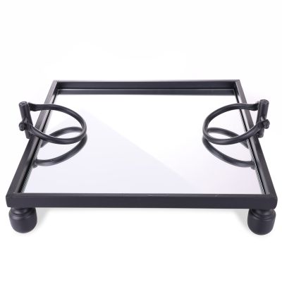 Deluxe Black Pedestal Square Table Centrepiece Mirror Tray - 40cm(W)