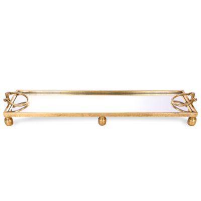 Deluxe Gold Pedestal Rectangle Table Centrepiece Mirror Tray