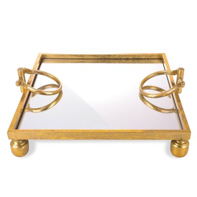 Deluxe Gold Pedestal Square Table Centrepiece Mirror Tray - 40cm(W)