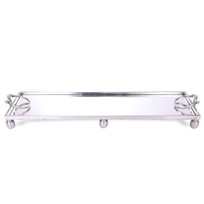 Deluxe Silver Pedestal Rectangle Table Centerpiece Mirror Tray - 94cm(W)