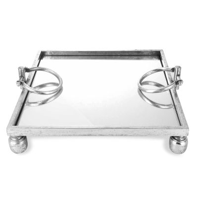 Deluxe Silver Pedestal Square Table Centrepiece Mirror Tray - 40cm(W)