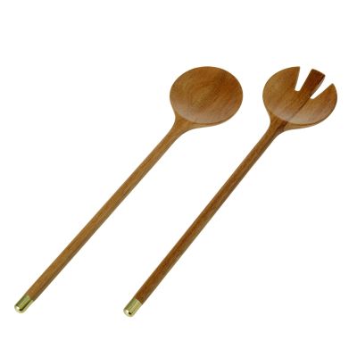 Davis & Waddell Acacia & Brass Salad Servers Set of 2 Natural - 30cm(L)