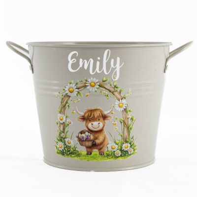 Easter Hamper Bucket - Highland Cow Daisy with a Name