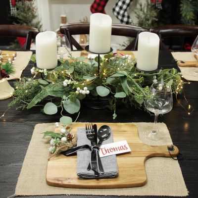 Native Eucalyptus Leaf with White Berries Christmas Table Centrepiece Candle Holder