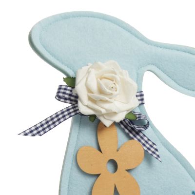 Personalised Pastel Blue Felt Bunny Ornament Detail (right facing)