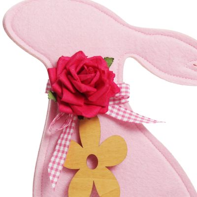 Personalised Pink Felt Bunny Ornament Detail (bunny facing left)