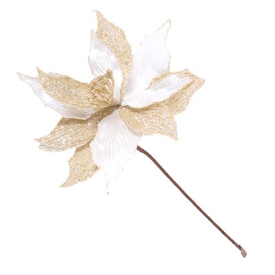 Ivory & Champagne Glitter Poinsettia Flower Stem