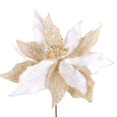 Ivory & Champagne Glitter Poinsettia Flower Stem