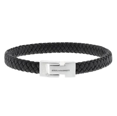 Steel and Barnett - Archie - Black Leather Box Braided Bracelet 8mm - Medium