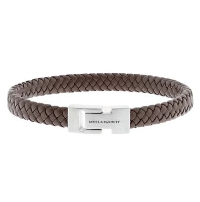 Steel and Barnett - Archie - Brown Leather Box Braided Bracelet 8mm - Medium