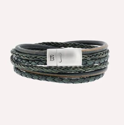 Steel and Barnett - Bonacci - Dark Green Braided Leather Wrap Bracelet - Large