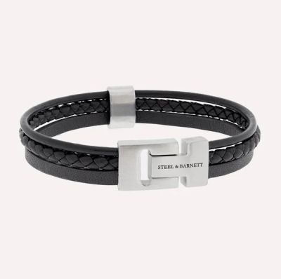 Steel and Barnett - Casual Cole - Black Leather Triple Stack Bracelet - Large