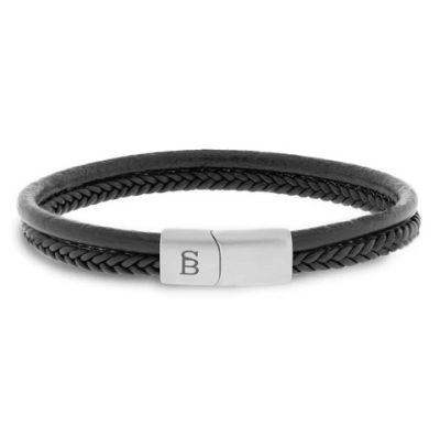 Steel and Barnett - Denby - Black Braided Leather Double Stack Bracelet - Medium