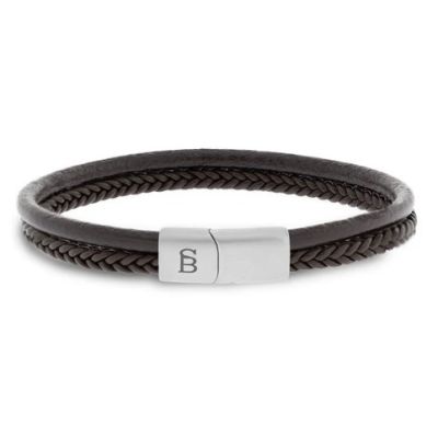 Steel and Barnett - Denby - Brown Braided Leather Double Stack Bracelet - Medium