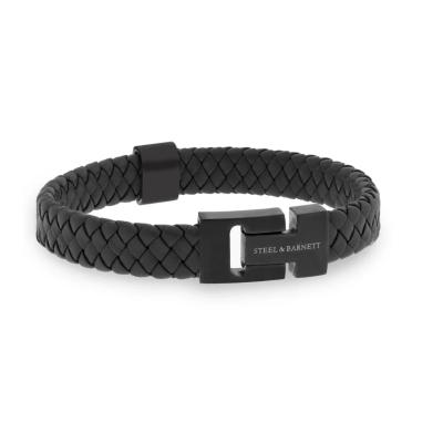 Steel and Barnett - Harrison "Black Edition" - Black Leather Box Braided Bracelet 10mm - Black - Medium