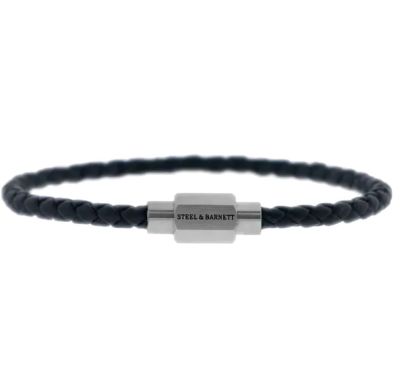 Steel and Barnett - Luke Landon - Black Braided Leather Bracelet - Silver Clasp - Medium