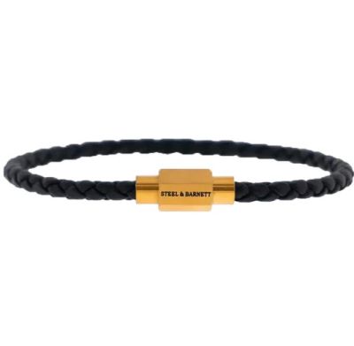 Steel and Barnett - Luke Landon - Black Braided leather Bracelet - Gold Clasp - Medium