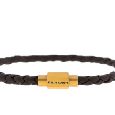 Steel and Barnett - Luke Landon - Brown Braided Leather Bracelet - Gold Clasp - Medium