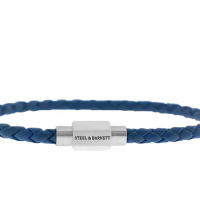 Steel and Barnett - Luke Landon - Jeans Blue Braided Leather Bracelet - Silver Clasp - Small