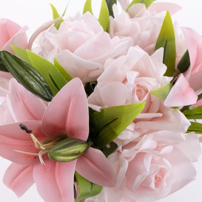 Cote Noire Luxury Lilies & Roses Bouquet - Dark Glass - Pink - 