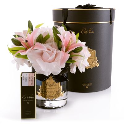 Cote Noire Luxury Lilies & Roses Bouquet - Dark Glass - Pink - 