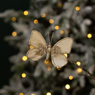 Champagne Sequin Butterfly Clip With Gold Glitter Trim