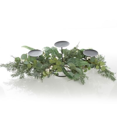 Native Eucalyptus Leaf with White Berries Christmas Table Centrepiece Candle Holder