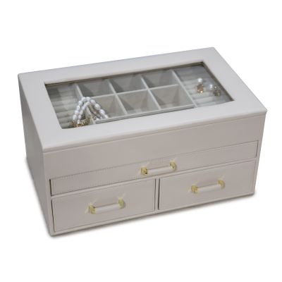 Nude Leather Clear Top  Jewellery Box with 3 drawers 