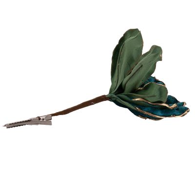 Peacock Green with Gold Edge Magnolia Flower Clip