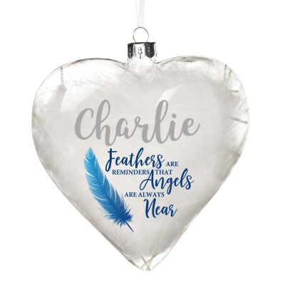 Personalised Feather Glass Heart - Feathers are Reminders