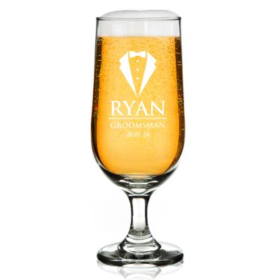 Personalised Wedding Groomsman Beer Glass - Tuxedo