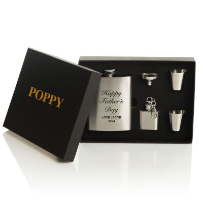 Personalised Father's Day Hip Flask Set Black Gift Box