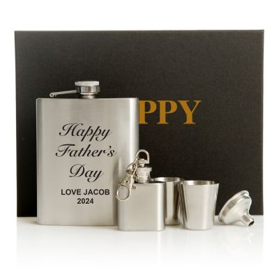 Personalised Father's Day Hip Flask Set Black Gift Box